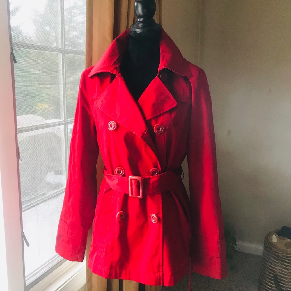 Red Double Breasted Trench Coat